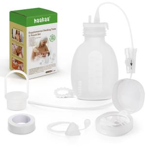 haakaa Supplemental Feeding Tube & Pouch Set, Baby Supplemental Nursing System, SNS Breastfeeding System, Food Grade Silicone, New Upgraded Design with Dual Tube Flow Control