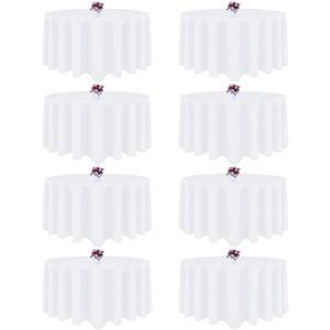 8 Packs 120 Inch White Round Tablecloth in Diameter, Washable Polyester Fabric Tablecloths, Wrinkle Resistant Table Cloth for Wedding Party Banquet Dining