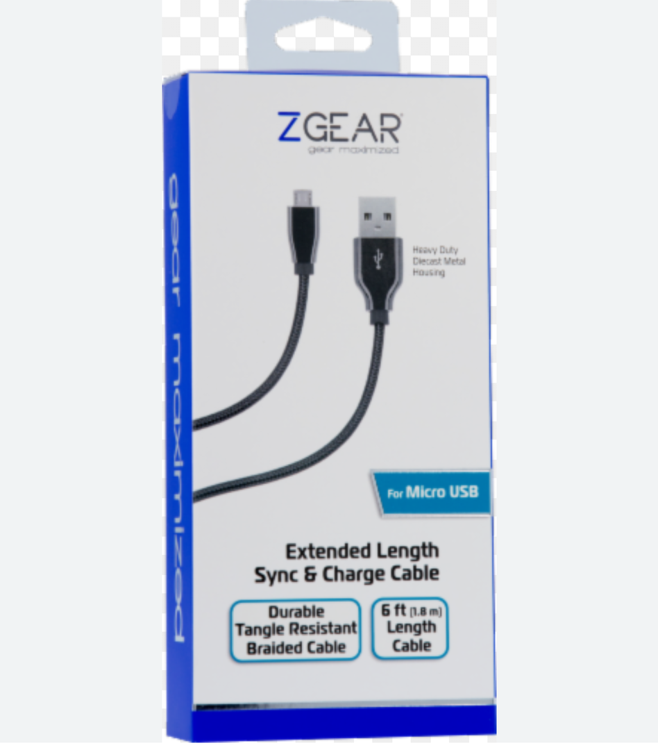 ZGear Extended Length Sync Charge Cable for Micro USB Durable Tangle Resistant Braided Cable 6ft.