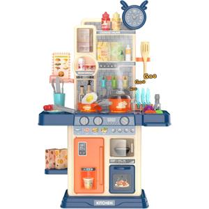 Play Kitchen for Toddlers, Kids Kitchen Playset Toddler Girl Toys with Cooking Stove Steam, Sink and Food Pretend Cooking Set Toy for 3 4 5 Year Old Kid Birthday (Blue)