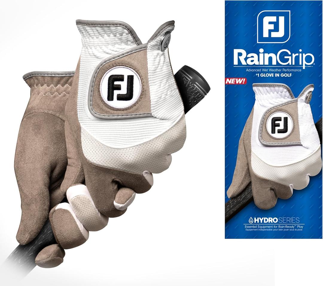 FootJoy Men's RainGrip Golf Glove, Pair (Medium/Large, White/Grey) FootJoy Men's RainGrip Golf Glove, Pair (Medium/Large, White/Grey)
