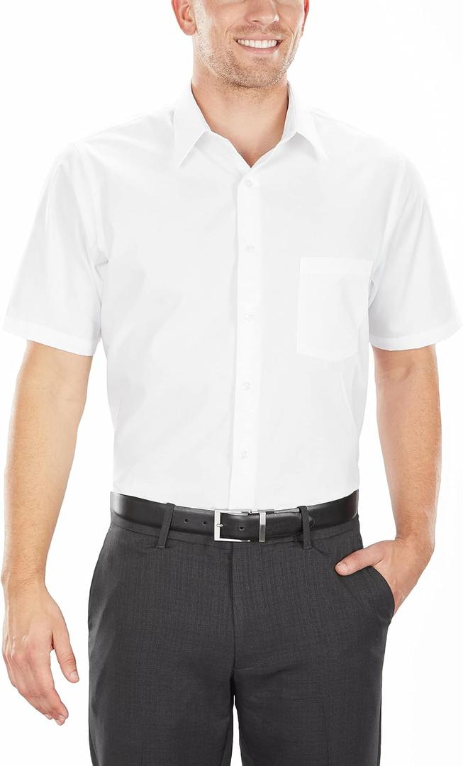 Van Heusen Men's Short Sleeve Dress Shirt Regular Fit Poplin Solid (15.5" Neck, White)