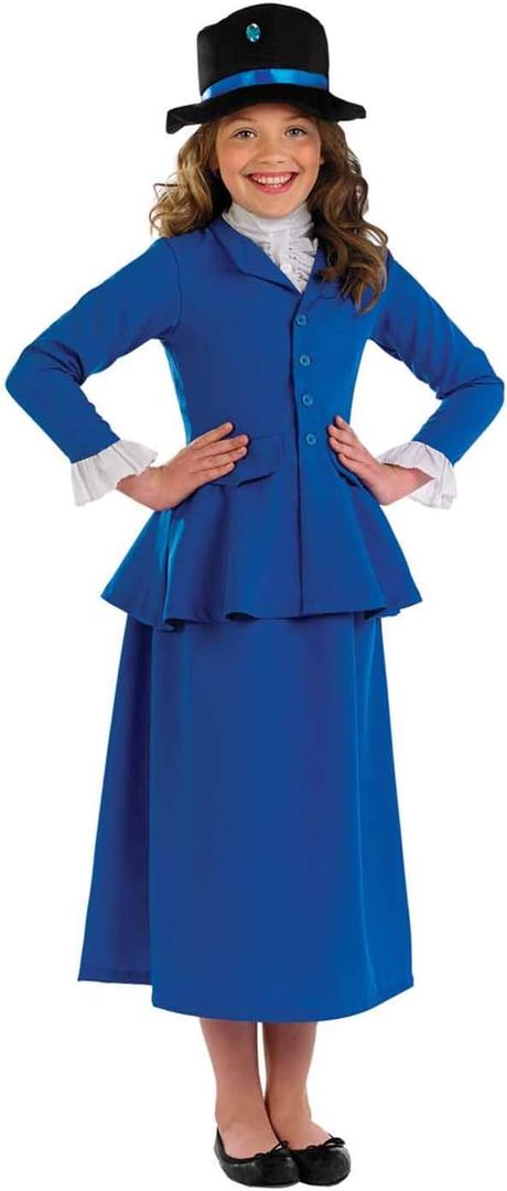 fun shack Girls Victorian Nanny Costume, Kids Pioneer Dress, Historical Costume for Girls, Classic Dress-Up Outfit (X-Large)