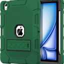 Azzsy Case for iPad Air 11 Inch M4/M3/M2 (2026/2025/2024), iPad Air 5th/4th Generation 10.9 Inch (2022/2020), Heavy Duty Shockproof Rugged Protective Case with Pencil Holder, Alpine Green