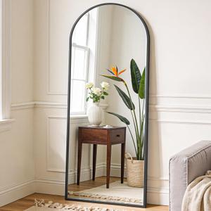 NEWBULIG Arched Full Length Mirror 59.2"x16" for Bedroom, Full Body Mirror with Stand, Hanging or Leaning for Wall, Aluminum Alloy Thin Frame Floor Standing for Living Room, Tall, Black