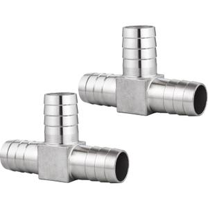 304 Stainless Steel 1-1/4" x 1-1/4" x 1-1/4" Hose Barb Fittings, T Shape 3 Way Barb for Fuel/Gas/AIR/Lquid Ect Splitter (2 Packs)