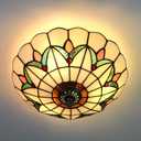 Tiffany Style Ceiling Light Vintage Stained Glass Flush Mount Ceiling Lighting Fixtures Lamps (12 Inch W)