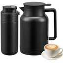 50oz 1.5L Thermal Coffee Carafe Dispenser, Unbreakable Double Walled Vacuum Thermos Coffee and Beverage Dispenser with Tea Infuser and Strainer for Banquet and Party (Black)