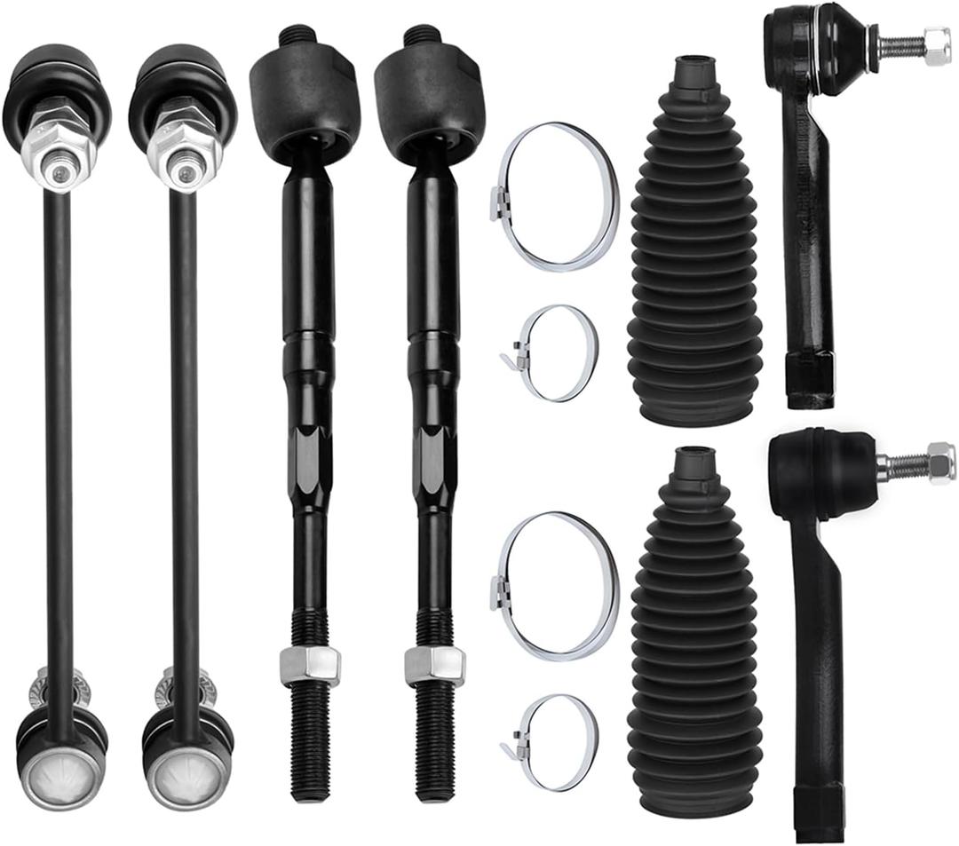 Front Inner Outer Tie Rod End w/Steering Boot fit for Nissan Sentra 2007 2008 2009 2010 2011 2012, Suspension Kit with Sway Bar Link - 8pc Set