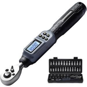 GROWNEER Digital Torque Wrench, 1.1-22.1 Ft-lbs/1.5-30 Nm, 1/4'' Drive Inch Pound Torque Wrench with Buzzer & LED Indicator, Electronic Wrench Set with Bits & Sockets for Gunsmithing Bike Motorcycle (Balck)
