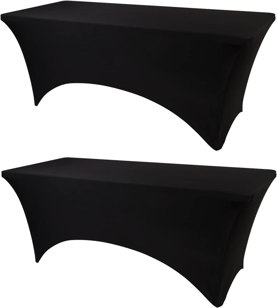 BDDC Table Covers for 8 Foot Tables, 2 Pack Black Washable and Wrinkle Resistant Stretch Tablecloths Rectangle 8ft for Events, Wedding, Banquets, Parties (96" x 30" (Rectangular) 2Pack)