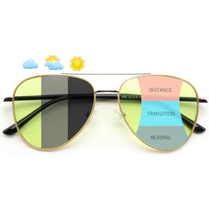 FEISEDY Photochromic Progressive Multifocal Reading Glasses Blue Light Blocking & Night Vision Metal Aviator Frame B0396 (Gold)
