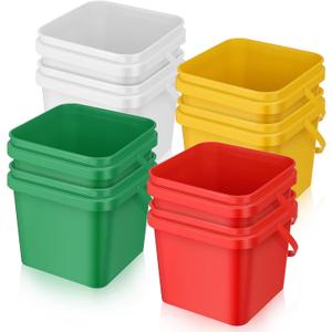 Mifoci 8 Pcs Plastic Bucket 5 Quart Square Cleaning Bucket Utility Small Pail with Handle for House Cleaning Storage Livestock Feeding Car Washing (Red,Yellow,White,Green)