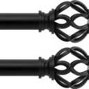 TVWOO Black Decorative Farmhouse Curtain Rods 2-Pack: 18- 45" Adjustable Heavy Duty Single Window Curtain Rod for Bedroom Living Room, Black Boho Rustic Drapery Rods with Vintage Twist Finial Easy Install