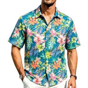SNZ Mens Short Sleeve Hawaiian Shirt Summer Lightweight Beach Shirts (S)