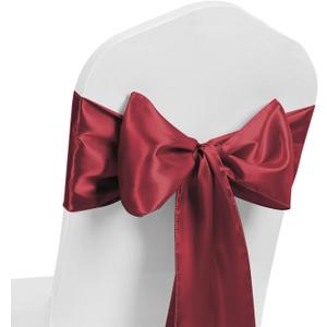 MAGTOWNE Burgundy Chair Sashes 50 Pack, Dark Red Marroon Satin Chair Ribbons for Party Wedding, Universal Chairs Ties Knots for Folding Chairs Decor