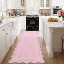 GarveeHome Scalloped Bow Rug for Living Room, Solid Pink Rug for Dorm, Washable Runner Rugs 2x6 Soft Low Pile Non Slip Scalloped Rugs for Nursery Bedroom Decor Hallway Entryway Playroom