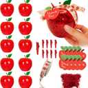 10 Sets Large Plastic Apple Containers for Teacher Appreciation Gifts Red Apple Shaped Candy Jar with Thank You Cards, Apple Ribbon Raffia for Teacher Appreciation Week & Graduation Party Decoration