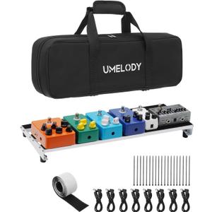 Guitar Pedal Board with Padded Carry Bag, 19.1"x6.9" Aluminum Alloy Pedalboard for 6-12 Standard Pedals, Medium Stompbox Holder for Electric Guitar & Bass, Hook & Loop Tapes, UBP-80 Silver