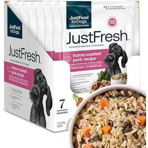 JustFoodForDogs JustFresh Home-Cooked Pork Dog Food with No Preservatives, Resealable Package, Human Grade Wet Dog Food, 12 oz - 6 Pack, Best By: April 07, 2027