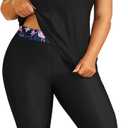 Yonique 3 Piece Plus Size Swimsuits for Women Tankini Tops with Sports Bra and Swim Capris Athletic Bathing Suits (Black & Flamingo) 18 Plus