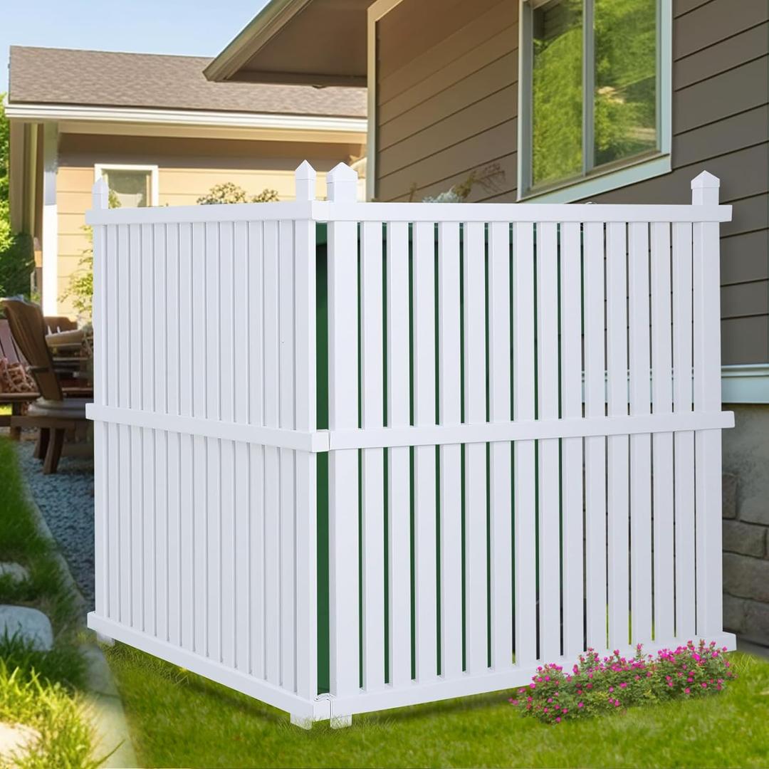 48 "H x 48 "W Privacy Fence Panels Screen Outside, Air Conditioner Fence Outdoor Garbage Trash Can Enclosure, 2 White Vinyl Panels Kit with Metal Stake, White, Vertical, X-SPVC-4848