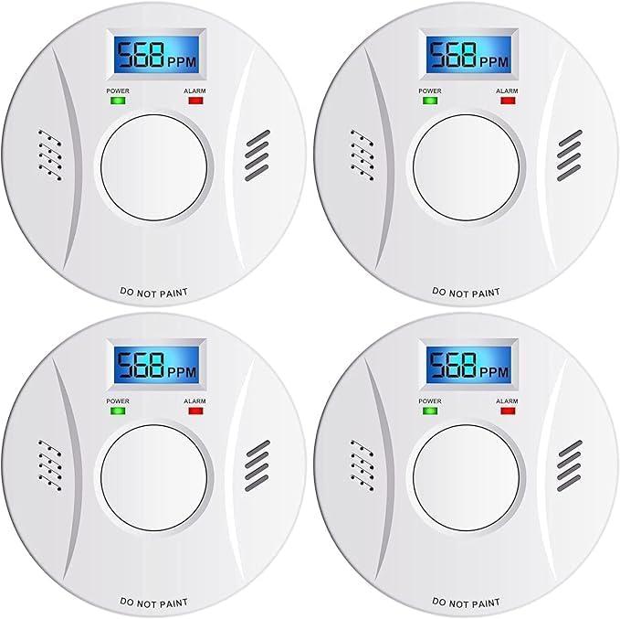 Smoke Detector and Carbon Monoxide Detector Co2 Detector Battery Powered with Test Reset Button 4 Pack