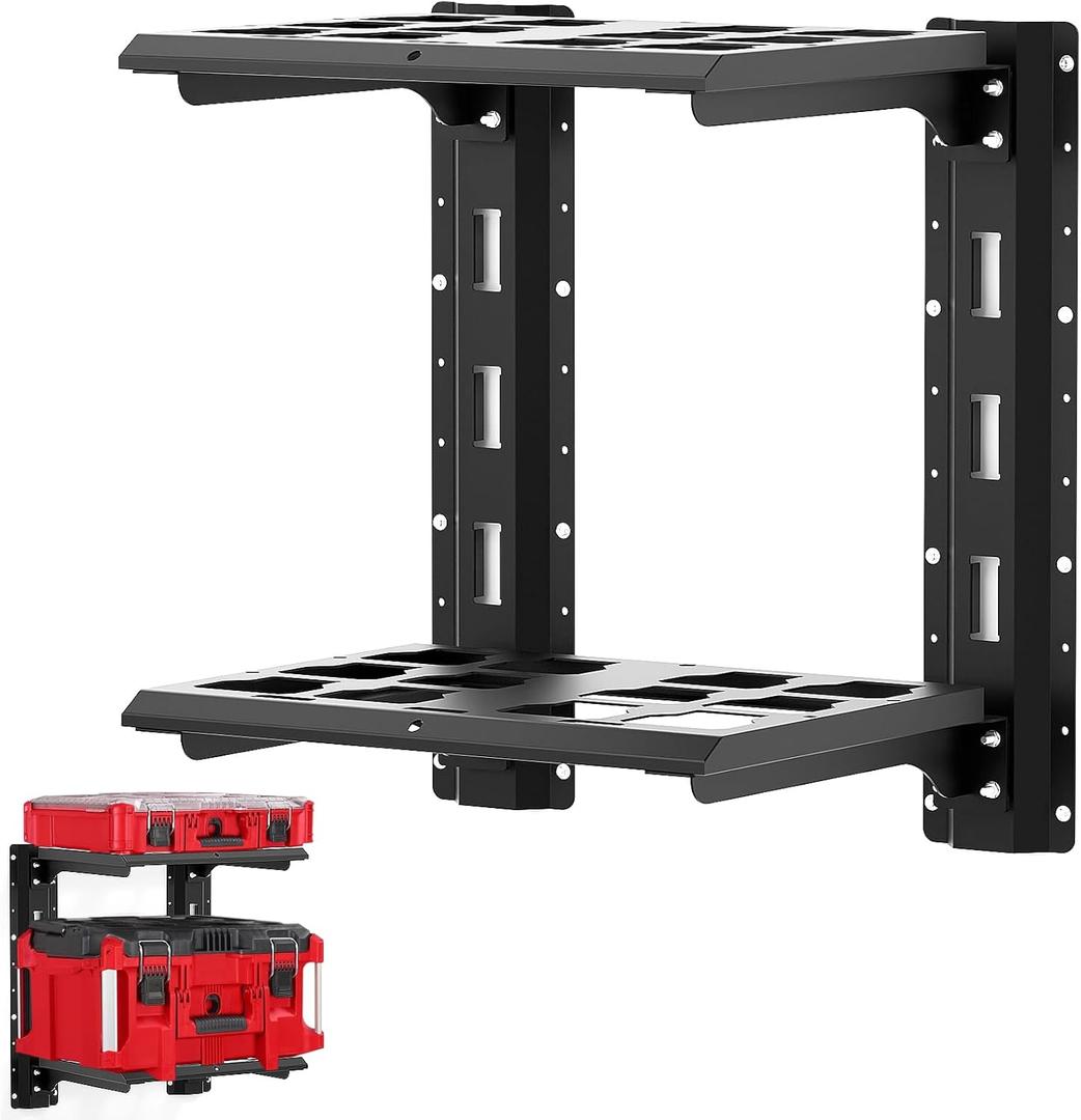 Upgraded Carbon Steel Packout Shelves, 48-22-8480 Compatible with Mil. Waukee Packout Shelf Wall Mount, 80 lbs Load Capacity, Extended 23-inch E-Track, 2-Shelf