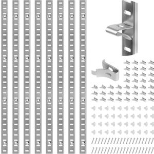 Adjustable Shelf Bracket 40 Inch 8 Pack Wall Shelf Pilaster Tracks, Stainless Steel Mortise Mount System with 32 Aluminum Alloy Shelf Clips for Closet, Cabinet & Wall Storage