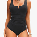 Tempt Me Womens Black One Piece Swimsuit - Tummy Control Bathing Suit V Wired Ribbed Full Coverage 2025 Swimwear, M