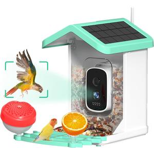 Smart Bird Feeder with Camera, Solar Powered Bird Feeder Camera for Outdoors, AI Bird Identification, Auto Capture & App Notification, Waterproof Bird House for Backyard Garden Present (Green01)