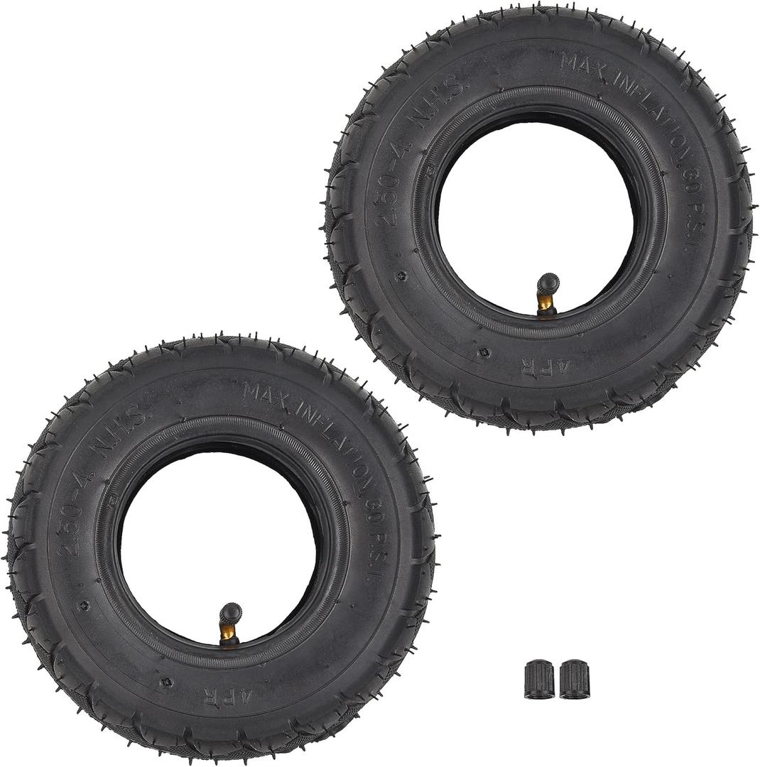 (2-Pack) 2.80/2.50-4" Tire & Inner Tube 8" Outer Diameter for Hand Truck Garden Utility Cart Dollies Lawn Mower Wheelbarrow Tractor, TR87 Angled Valve Stem