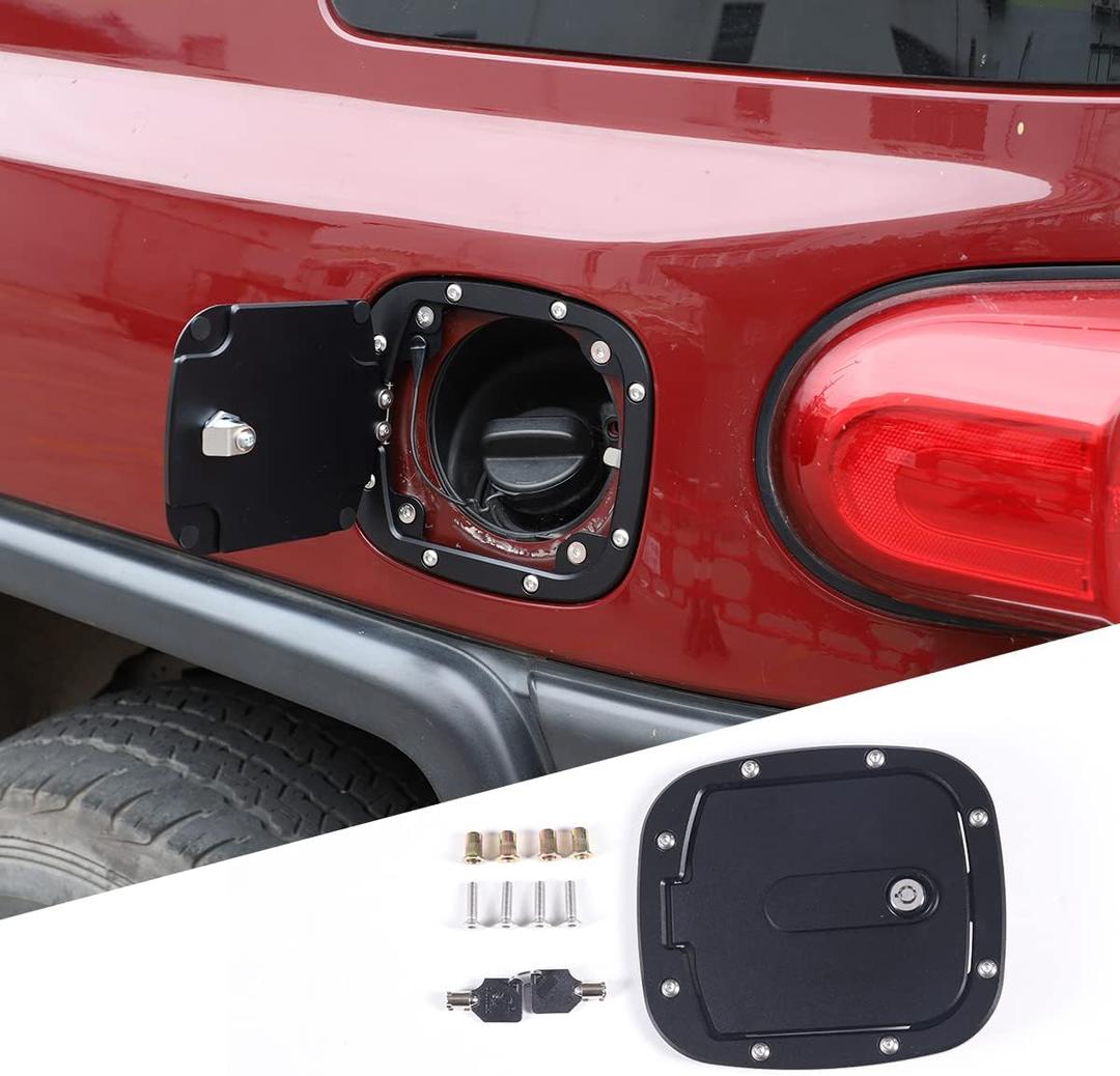 Fuel Filler Door Locking Gas Tank Cap Cover Compatible with Toyota FJ Cruiser 2007-2021, Gas Tank Doors Replacement, Aluminum Gas Cap Fuel Filler Door Cover (Black)