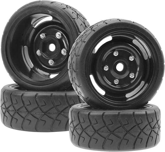 ShareGoo RC 1/10 Scale On Road Tires OD2.55 Rubber & Wheel Rims 12mm Hex Compatible with Traxxas 4 Tec 2.0 Tamiya TT01 XV01 Kyosho WR8 Sakura WLtoys HPI 1/10 RC On Road Racing Car