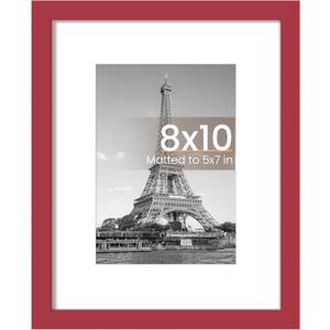 Upsimples 8x10 Picture Frame, Display Pictures 5x7 with Mat or 8 x 10 Without, Wall Hanging Photo Frames, Red, 1 Pack