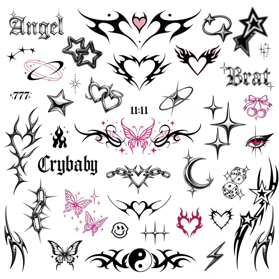 Cute Y2K Temporary Tattoos | Realistic Waterproof Fake Tats | Festival, Bachelorette, Halloween, Birthday Favors, Accessories