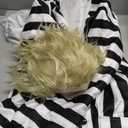 Halloween Costumes for Men Scary Black and White Stripe Suit with Wig (Large)