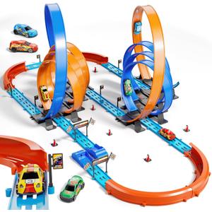 Car Race Track Set for Kids 3 4 5 6 7 8 9 Years OldRacing Game car ToysBoys Toy Girls 6-1272PC DIY 34 ft Track with 4 Small Cars, Gifts for Kids 3-5
