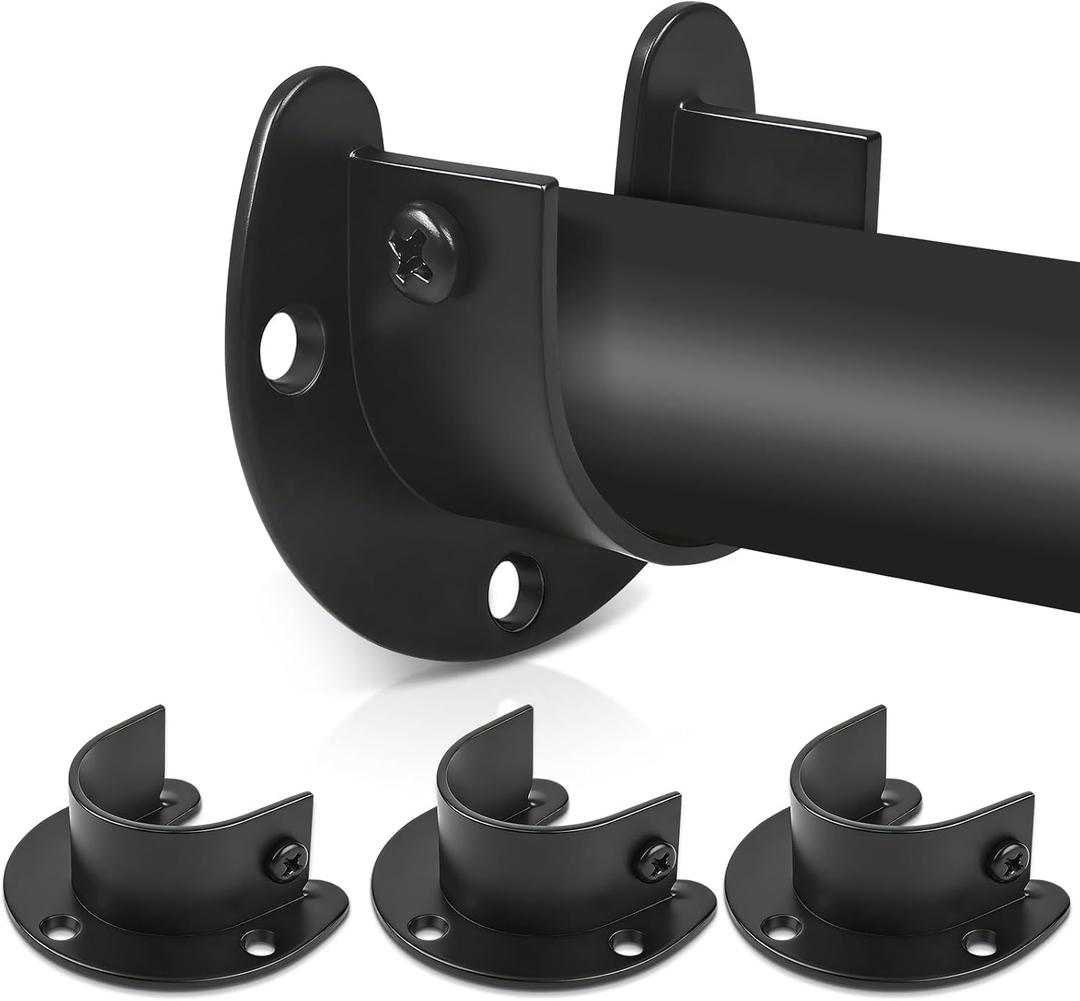 Closet Rod Bracket, 1 Inch Closet Rod Holders Pole Socket Bar Support Heavy Duty Stainless Steel for Closet Shower Wardrobe, Black, 4 Pack Black