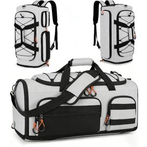 Searock 45L Gym Bag for Men, 3-In-1 Duffle Bag Backpack for Travel, Sports Duffel Bags for Gym Workout, Weekender Overnight Bag with Shoe Compartment, Wet Pocket, Gray (Grey)