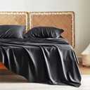 Bedsure Queen Sheets, Rayon Derived from Bamboo, Queen Cooling Sheet Set, Deep Pocket Up to 16", Breathable & Soft Bed Sheets, Hotel Luxury Silky Bedding Sheets & Pillowcases, Black