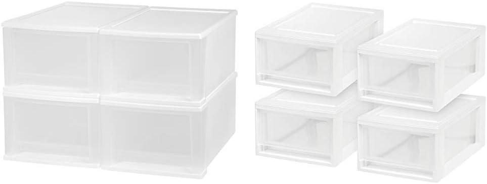 IRIS USA, Inc. IRIS 17 Quart Stacking Drawer, 4 Pack, White MSD-1 Compact Stacking Drawer, White, 6 Quart, 4-Pack