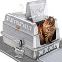CATLIKE 2026 Upgrade 152L XXXL Stainless Steel Cat Litter Box - 3-Layer Urine Leak-Proof, Enclosed Design w/Charcoal Filter for Maine Coon & Multi-Cat Homes, Includes Metal Scoop & Mat