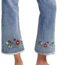 Flamingals Straight Leg Jeans for Women Low Rise Cropped Jeans Wash Embroidery Raw Hem Denim Pants (M)