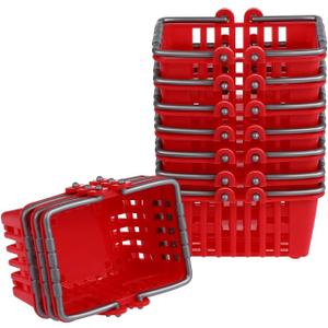 NUOBESTY 10Pcs Mini Shopping Basket Mini Supermarket Cart Tiny Plastic Retail Shopping Baskets with Handles for Kids Party Favors Dool House Ornament Red 2.7x1.2x1.3 Inch