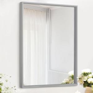 AAZZKANG Grey Wall Mirror Decorative Metal Framed Mirrors Modern for Bedroom Bathroom Dressing Room Home Decor Rectangular 20"x16"