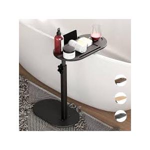 Yumkfoi Bamboo Bathtub Tray Table with Adjustable Height, Freestanding Bathtub Caddy for Tub Against Wall, Tub Organizer Suitable for Luxury Spa and House Warming  Patent Protected (Black)