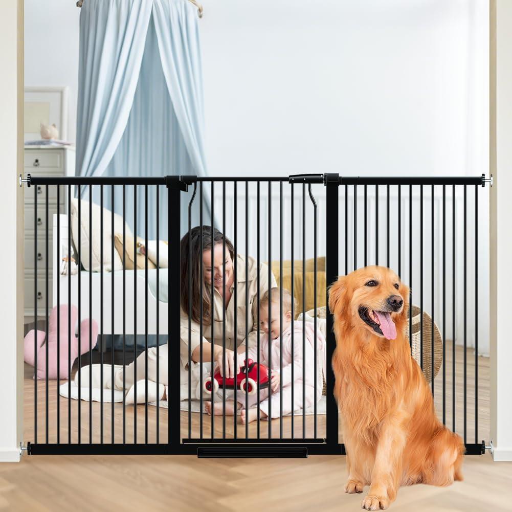 40.55" Tall Wide Baby Gate for Doorways Stairs, 71.2"-76.7" Extra Tall Dog Pet Gates for Large Opening, High Child Kid Safety Door No Drill, Auto Close Cat Proof Hallway Kitchen Indoor House, Black