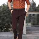 Plaid&Plain Men's Stretch Dress Pants Slim Fit Skinny Suit Pants 7101 Burgundy, 38Wx28L