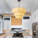 18.5" Bamboo Pendant Light,Boho Rattan Hanging Light 3-Tier Hand Woven Wicker Chandelier for Kitchen Island for Kitchen Island Dining Bedroom Living Room Restaurants
